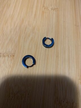 New Blue Stainless Steel Huggie Hoop Earrings - Pair unisex